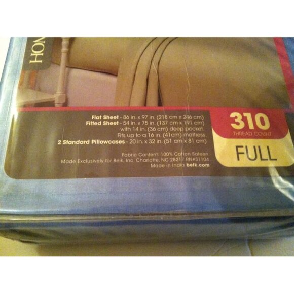 HOME ACCENTS NEW BLUE 100%COTTON SATEEN FULL SHEET SET - Picture 4 of 10
